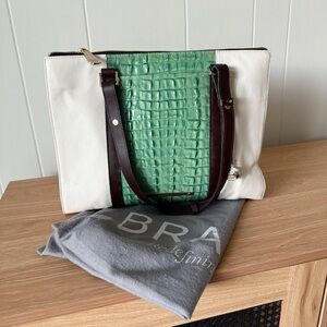 Brahmin Anywhere Tote Baltik Blue Lady Vineyard Leather + Croc Look Tote